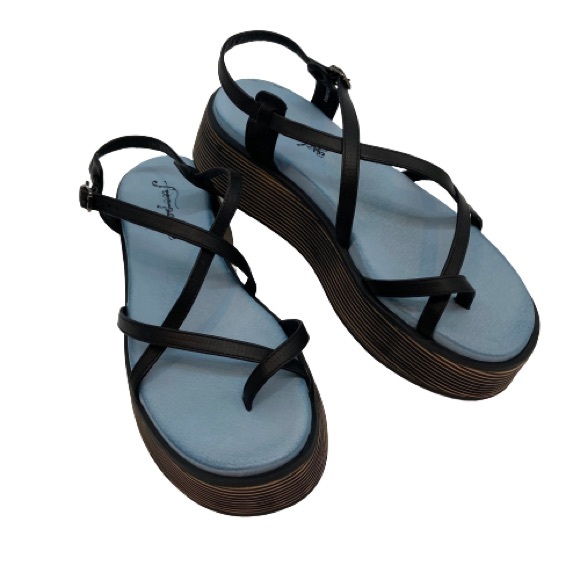 Free People Shoes - NEW Free People Baby Blue Strappy Distressed Dye Flatform Sandals Size 39